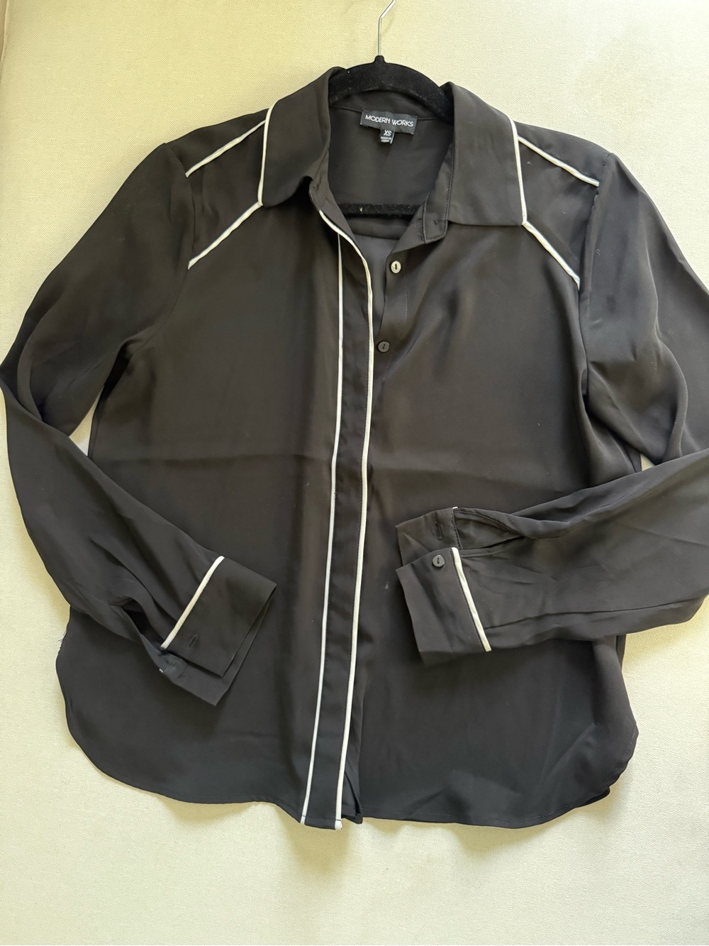 Modern Works Black Shirt Jacket with White Piping